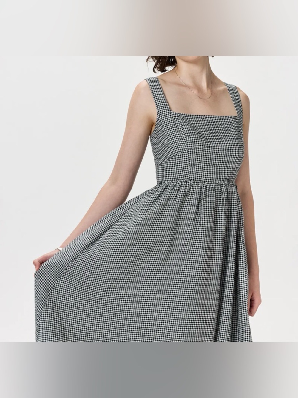 Quince European linen fit & flare Black and White Gingham Midi Dress.